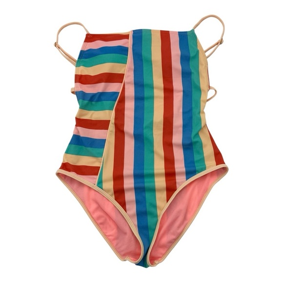 GB Colorful Striped One-Piece Swimsuit SIZE Large - Picture 2 of 16